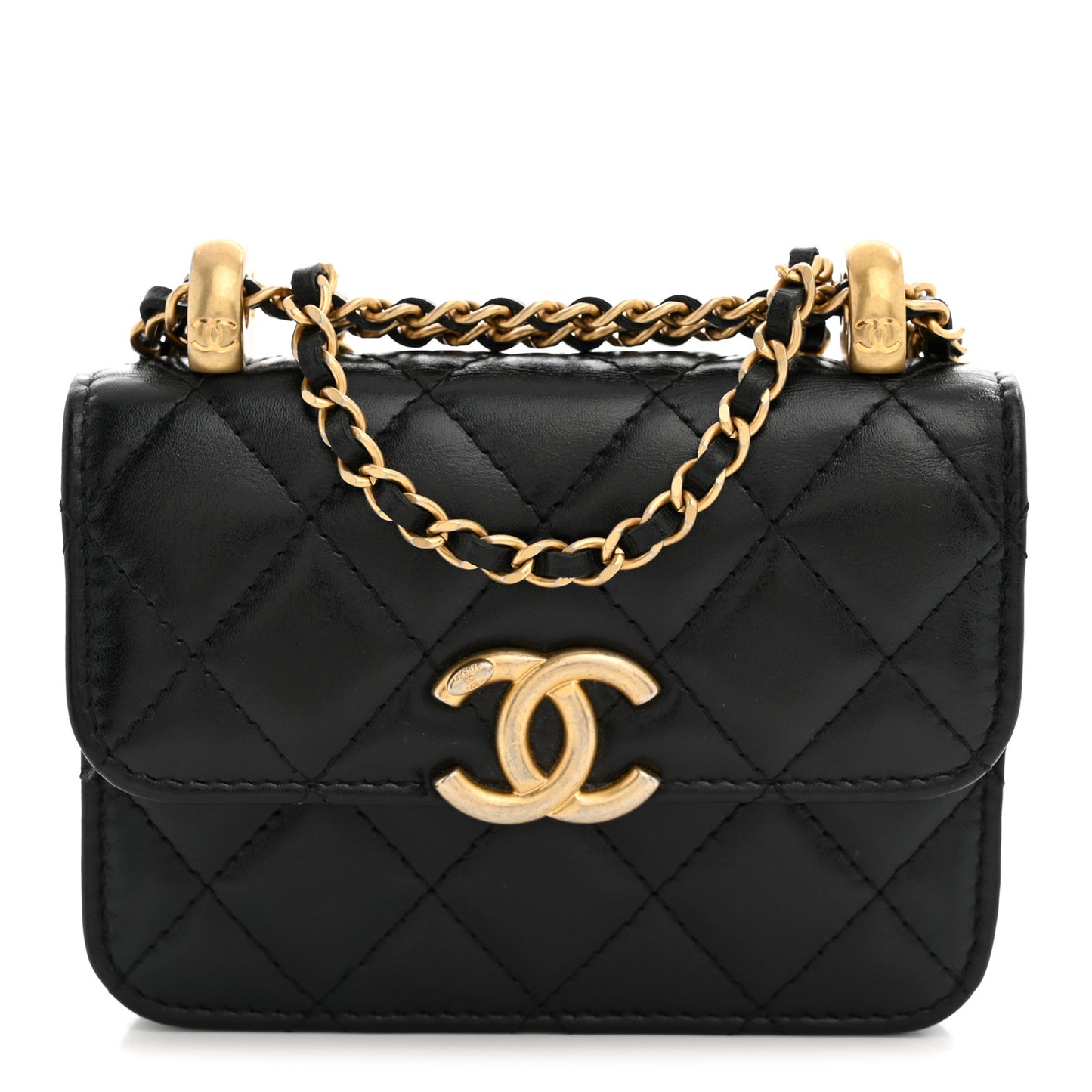Calfskin Quilted Perfect Fit Coin Purse With Chain Black