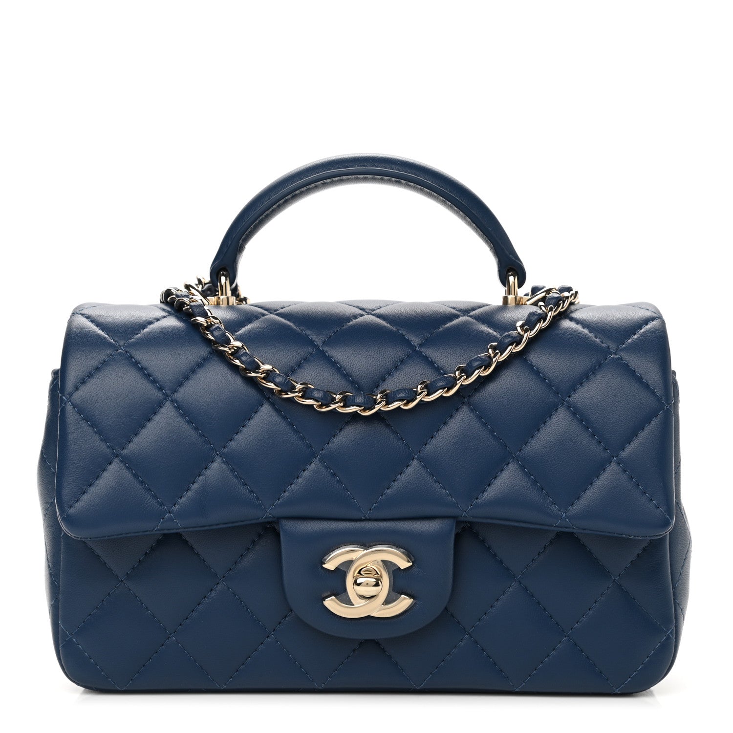 Chanel Lambskin Quilted Mini Top Handle Rectangular Flap Dark Blue 1 of 11