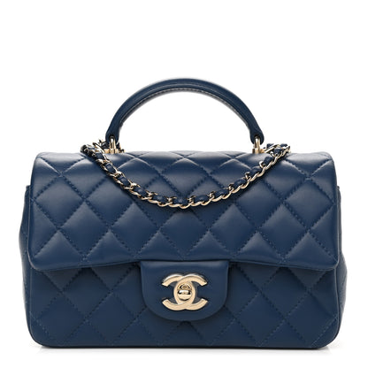 Chanel Lambskin Quilted Mini Top Handle Rectangular Flap Dark Blue 1 of 11