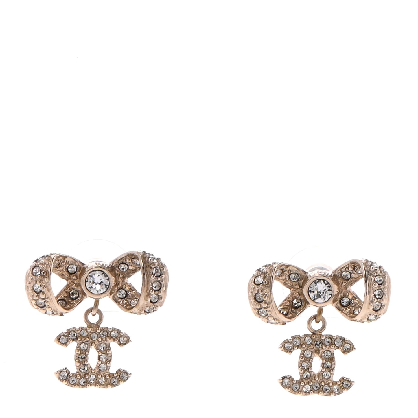 Crystal CC Bow Drop Earrings Gold