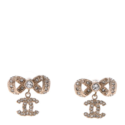 Chanel Crystal CC Bow Drop Earrings Gold 1 of 5