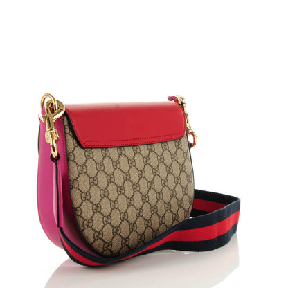 Gucci GG Supreme Monogram Calfskin Web Medium Padlock Messenger Shoulder Bag Beige Hibiscus Red New Rosette 3 of 8
