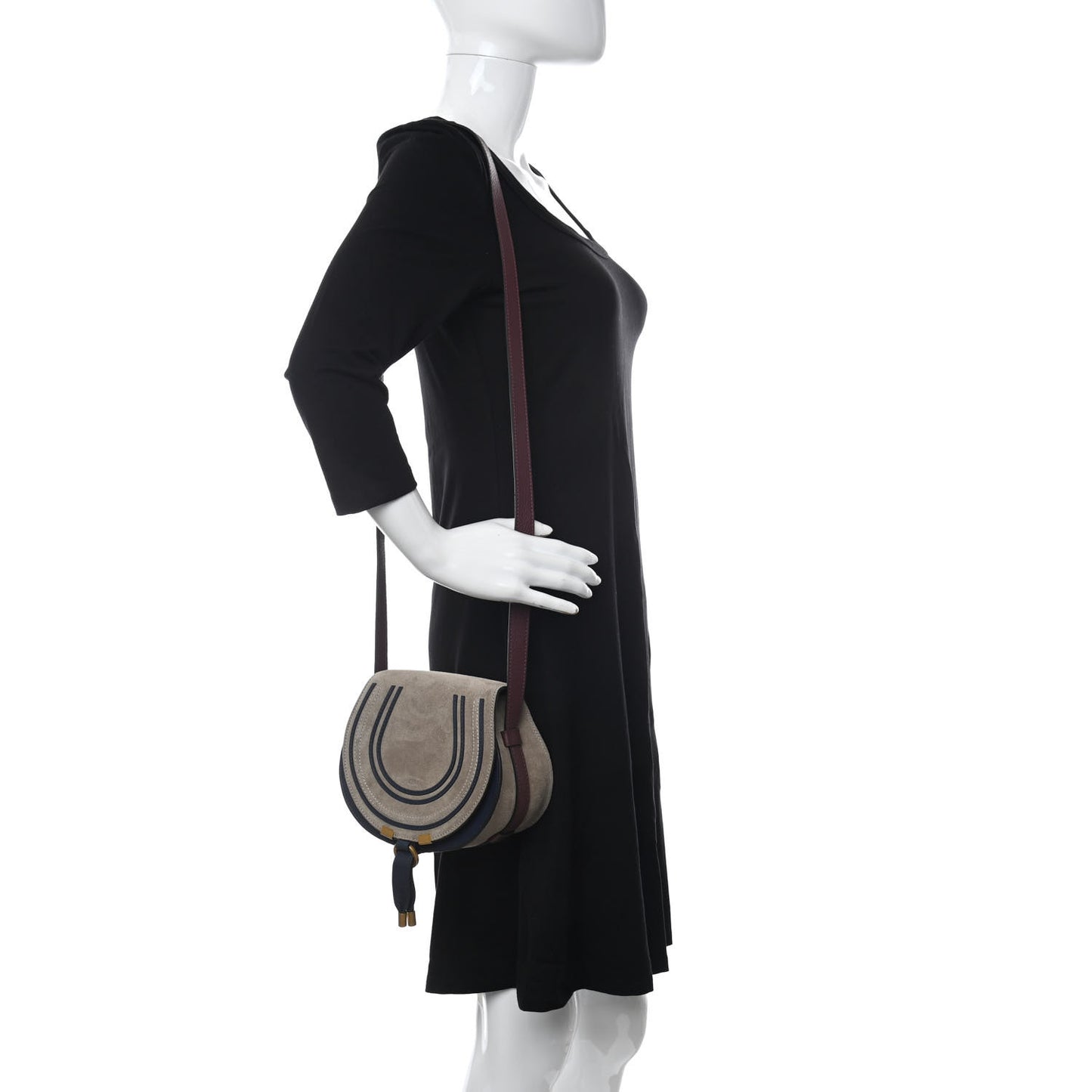 Suede Calfskin Mini Marcie Round Crossbody Bag Motty Grey Multicolor