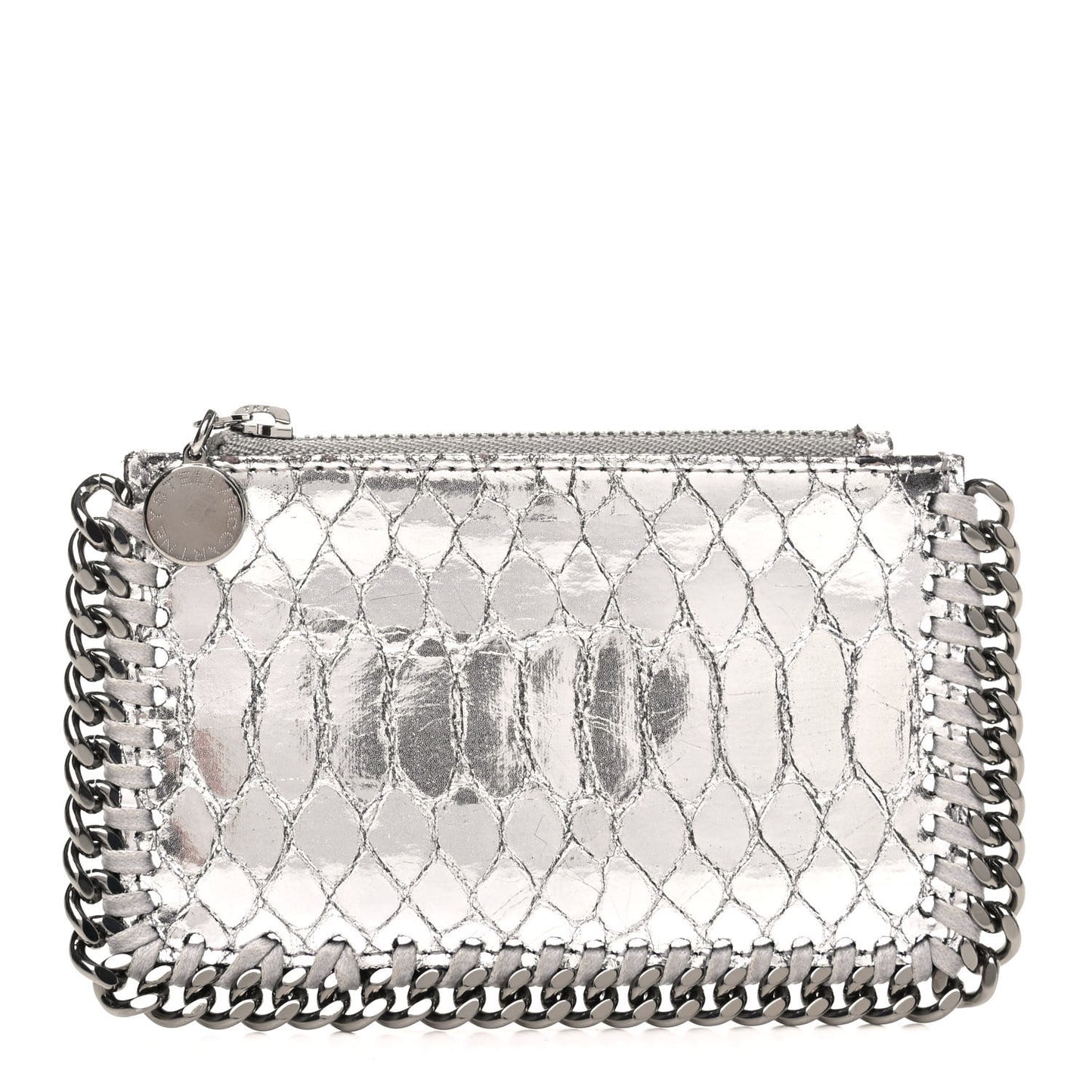 Crocodile Embossed Falabella Zip Card Holder Silver