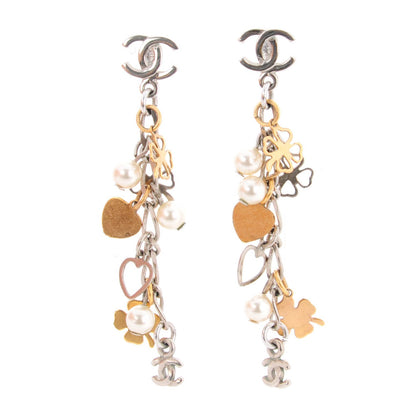 Chanel Pearl CC Dangle Earrings Gold Silver 1 of 4