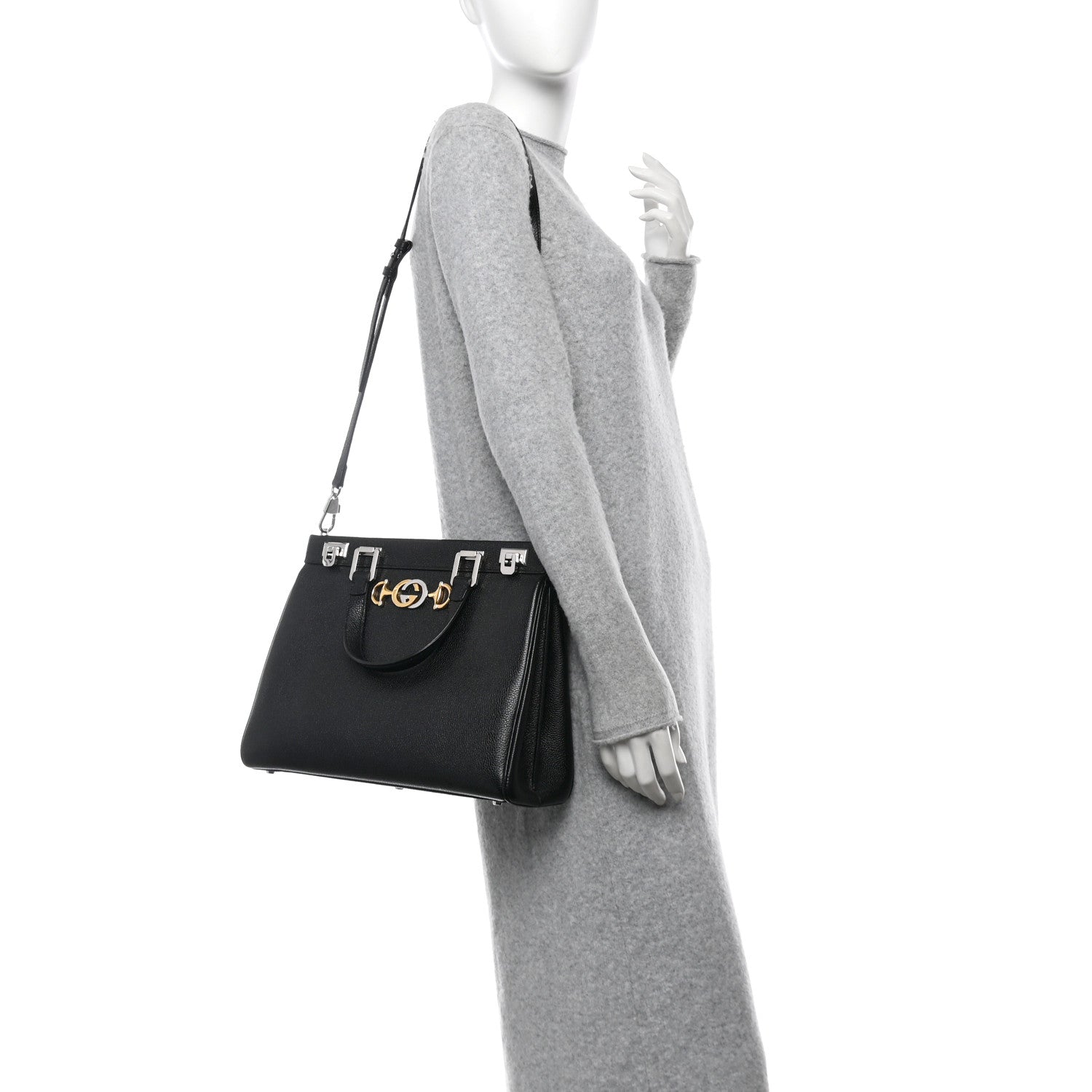 Gucci Grainy Calfskin Medium Zumi Top Handle Bag Black 2 of 10