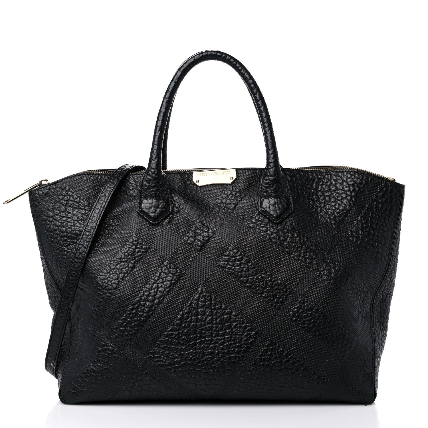 Burberry Heritage Grain Check Embossed Medium Dewsbury Tote Black 1 of 19