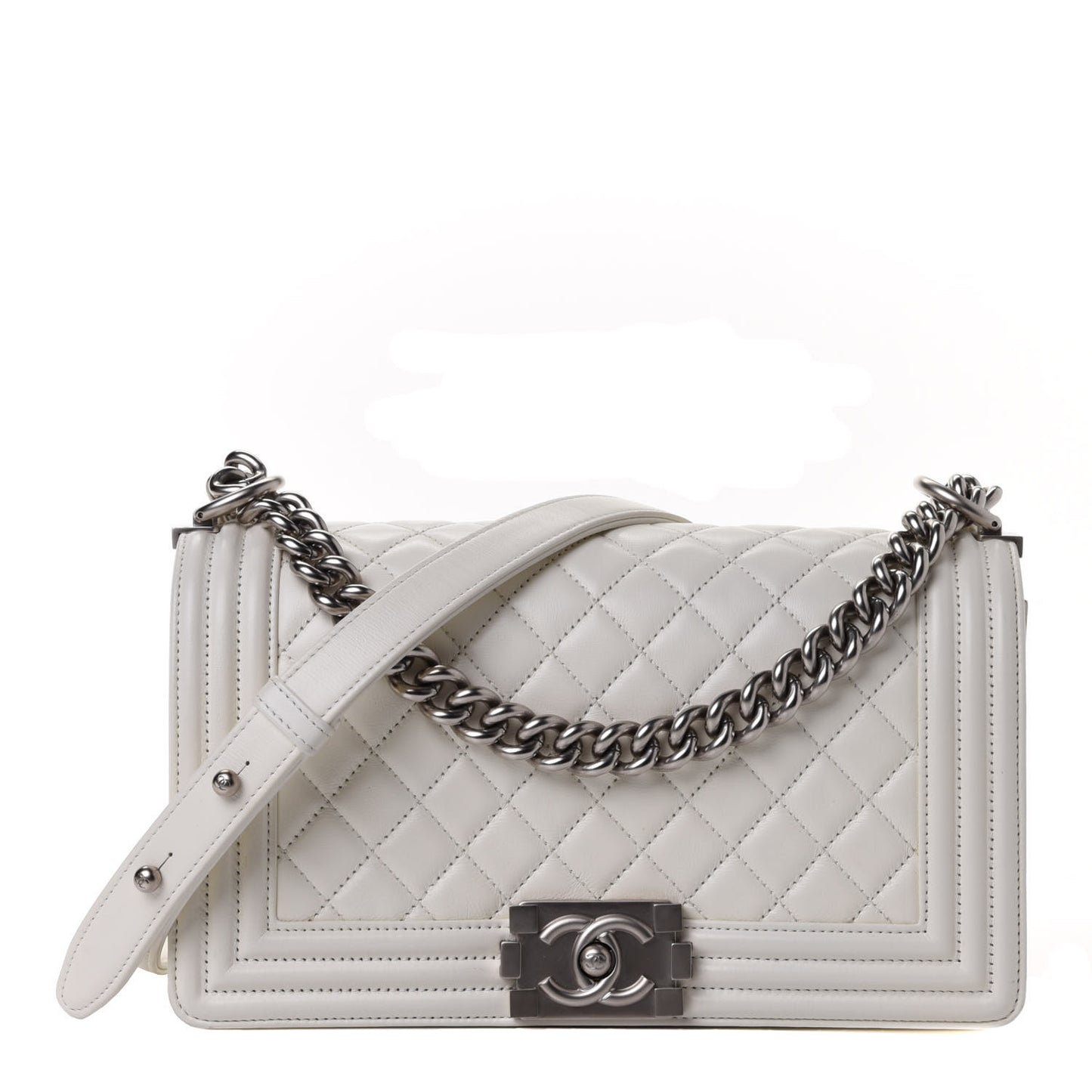 Calfskin Quilted Medium Boy Flap White