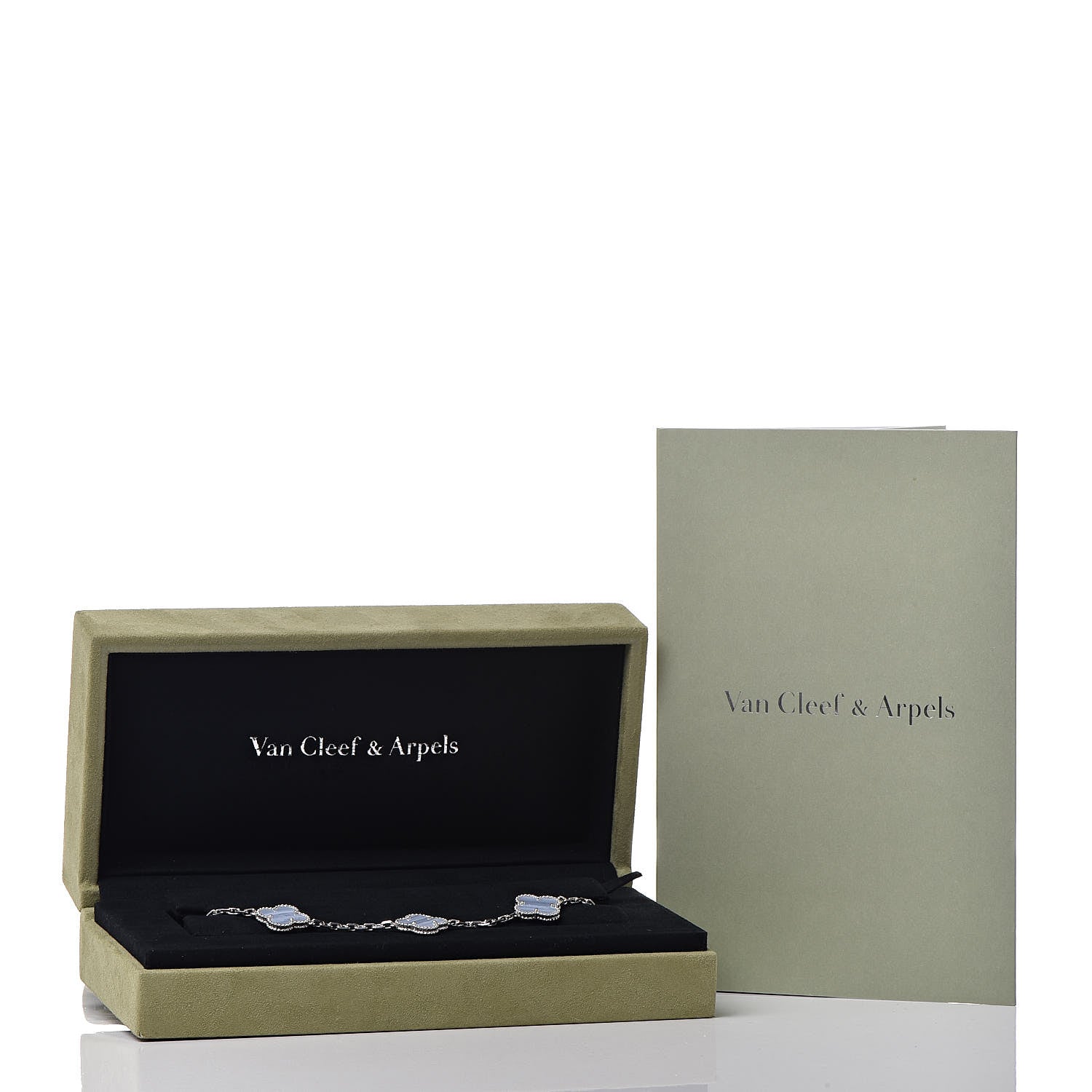 Van Cleef & Arpels 18K White Gold Chalcedony 5 Motifs Vintage Alhambra Bracelet 6 of 6