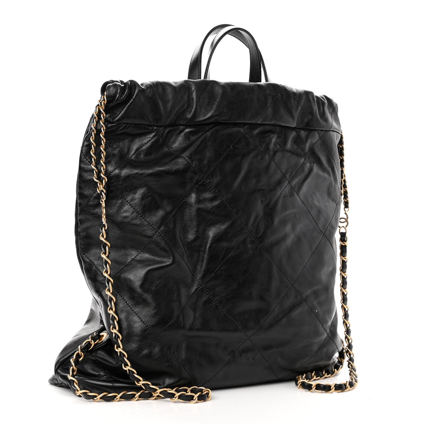 Shiny Calfskin Quilted Chanel 22 Backpack Black