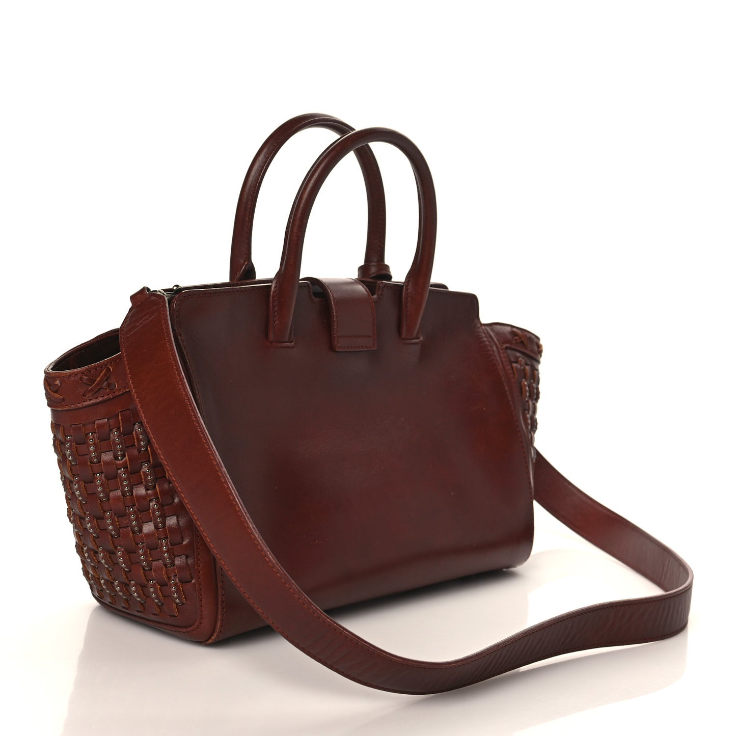 Calfskin Studded Woven Baby Monogram Downtown Cabas Brown