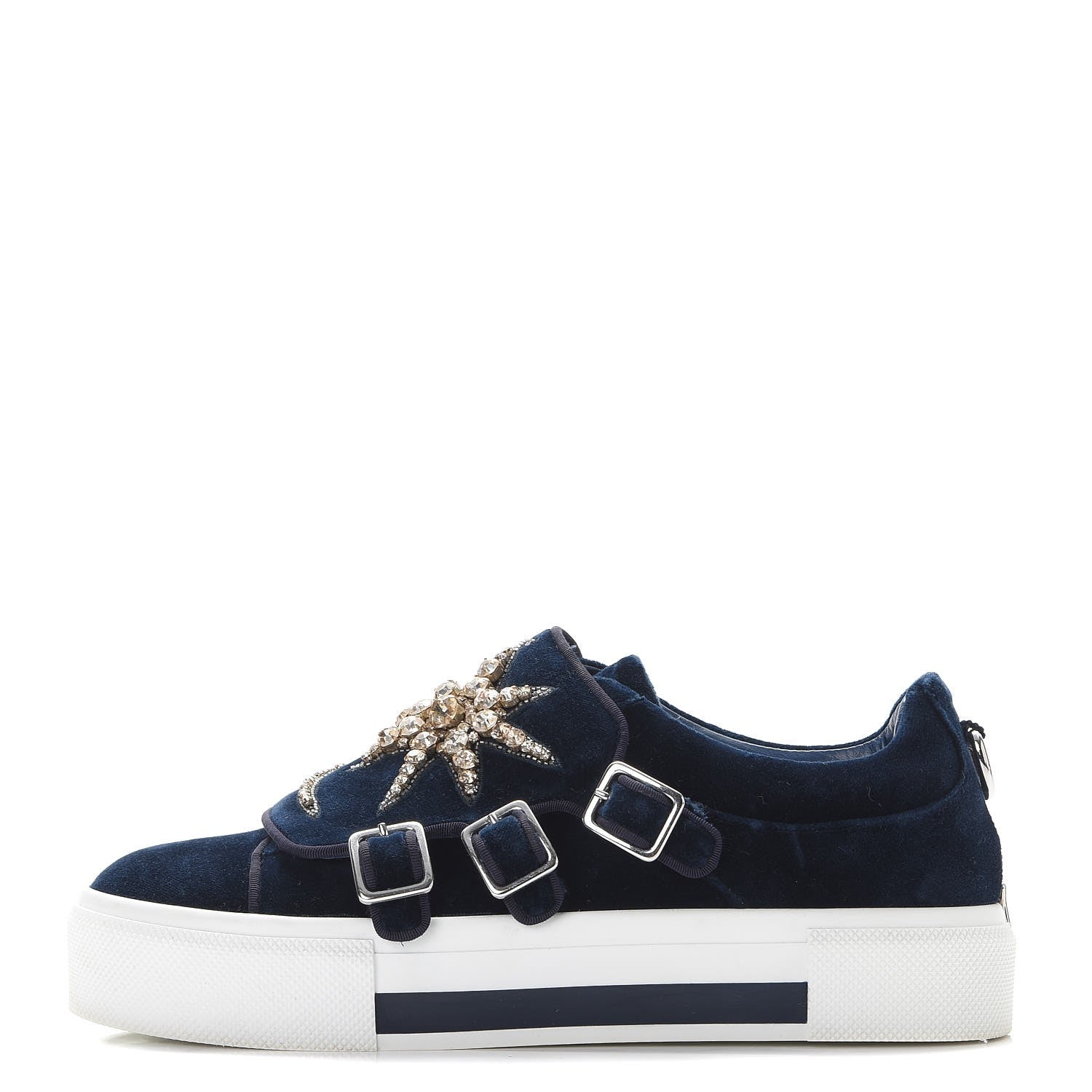 Alexander McQueen Velvet Crystal Moon Embellished Stars Buckles Platform Sneakers 40 Blue 1 of 17