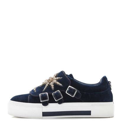 Alexander McQueen Velvet Crystal Moon Embellished Stars Buckles Platform Sneakers 40 Blue 1 of 17
