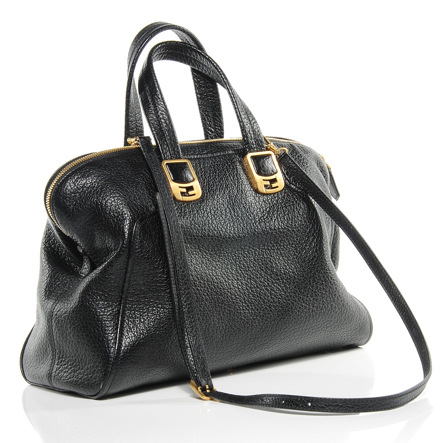 Fendi Pebbled Calfskin Large Chameleon Tote Black 3 of 7