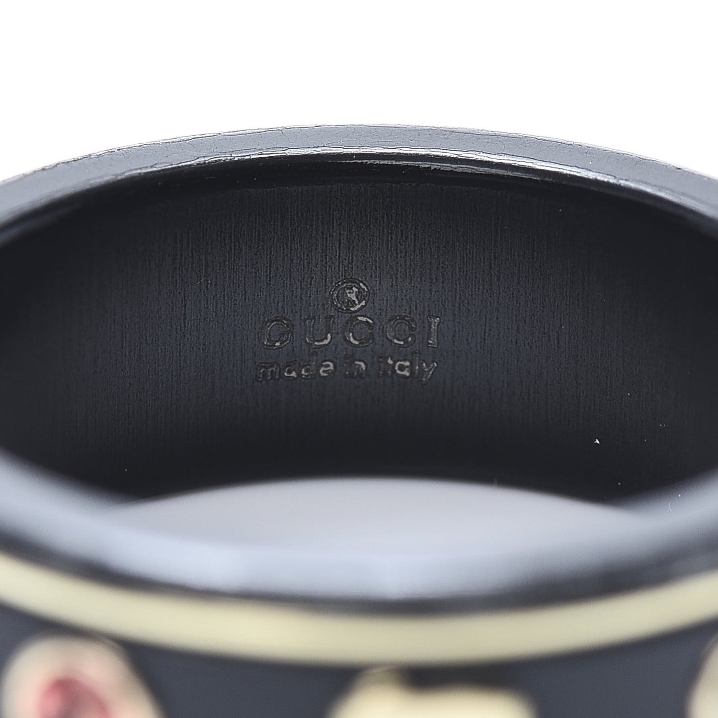 18K Yellow Gold Ceramic Topaz Icon Band Ring 54 6.75 Black