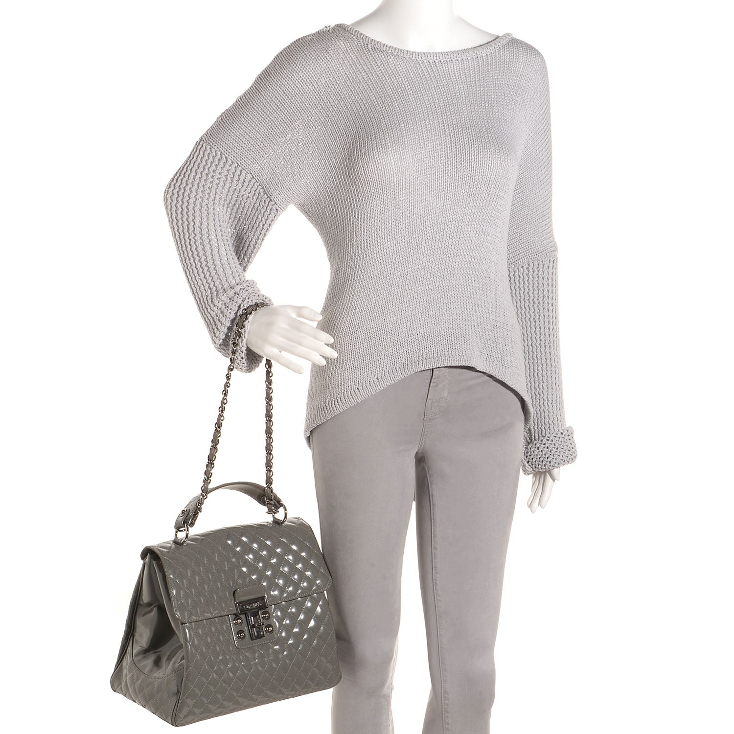 Chanel Glazed Calfskin Mademoiselle Lock Kelly Flap Bag Grey 2 of 7