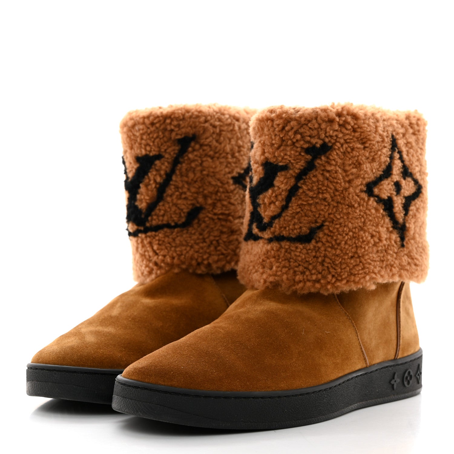 Louis Vuitton Suede Calfskin Shearling Snowdrop Flat Ankle Boot 39.5 Cognac 3 of 8