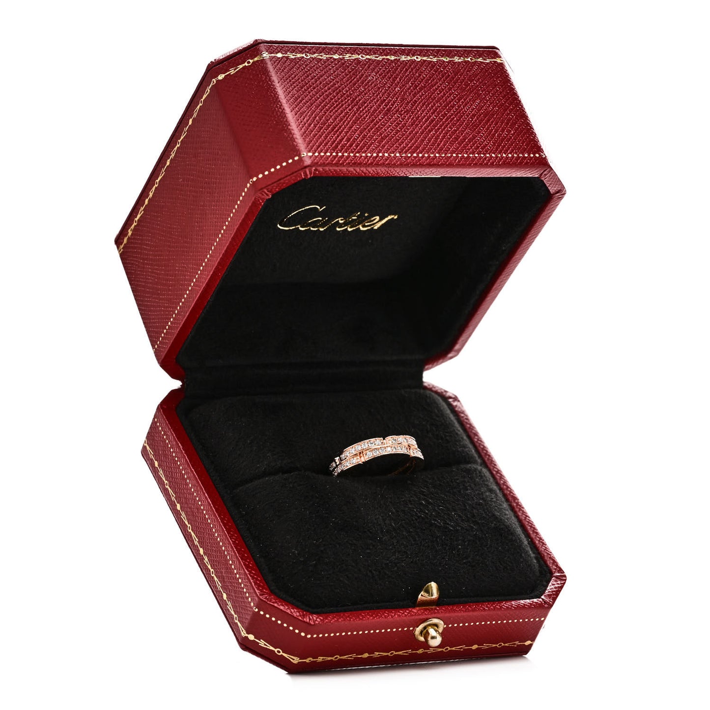 18K Pink Gold Diamond Maillon Panthere 2 Half Rows Ring 50 5.5