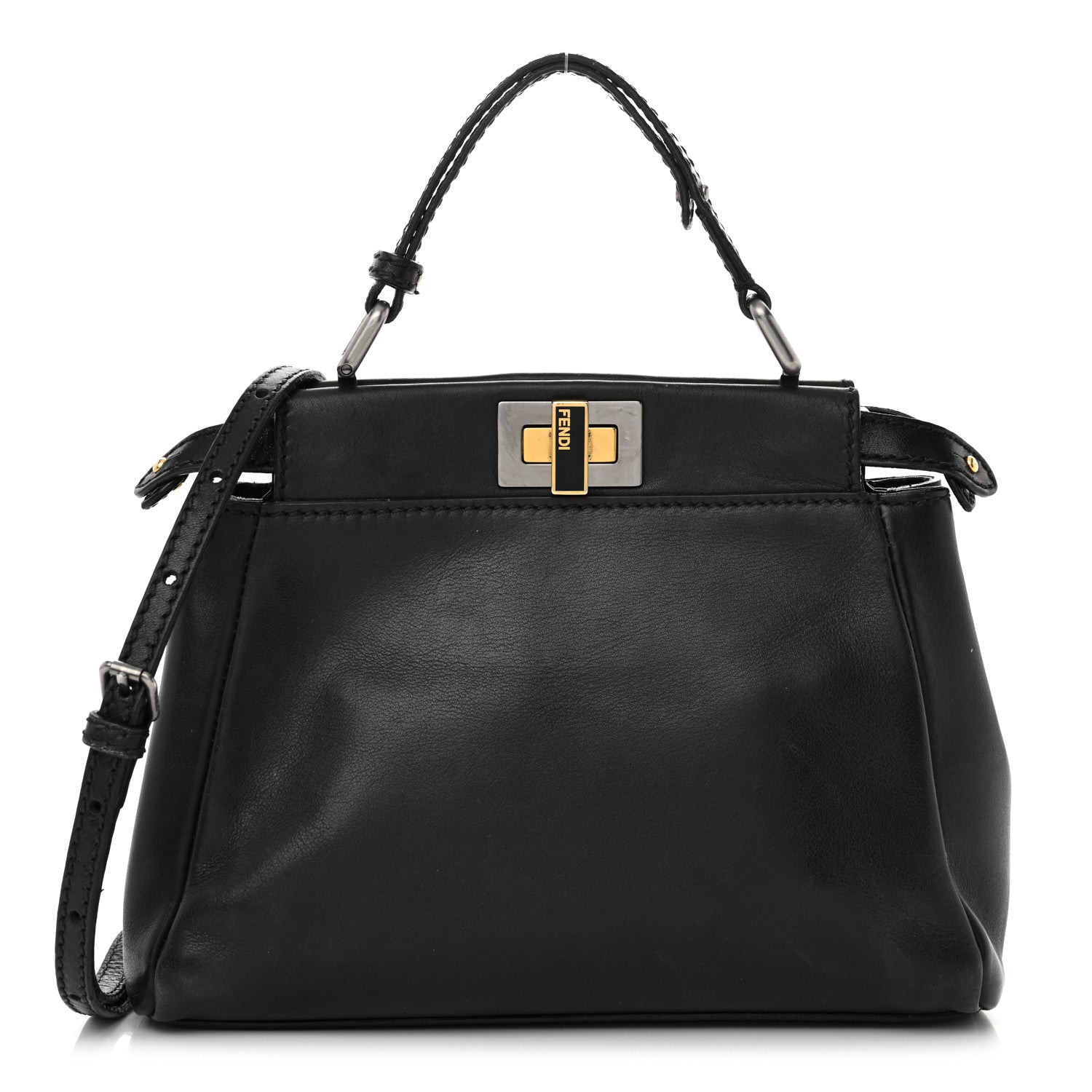 Fendi Vitello Saddle Mini Peekaboo Iconic Satchel Black 1 of 15