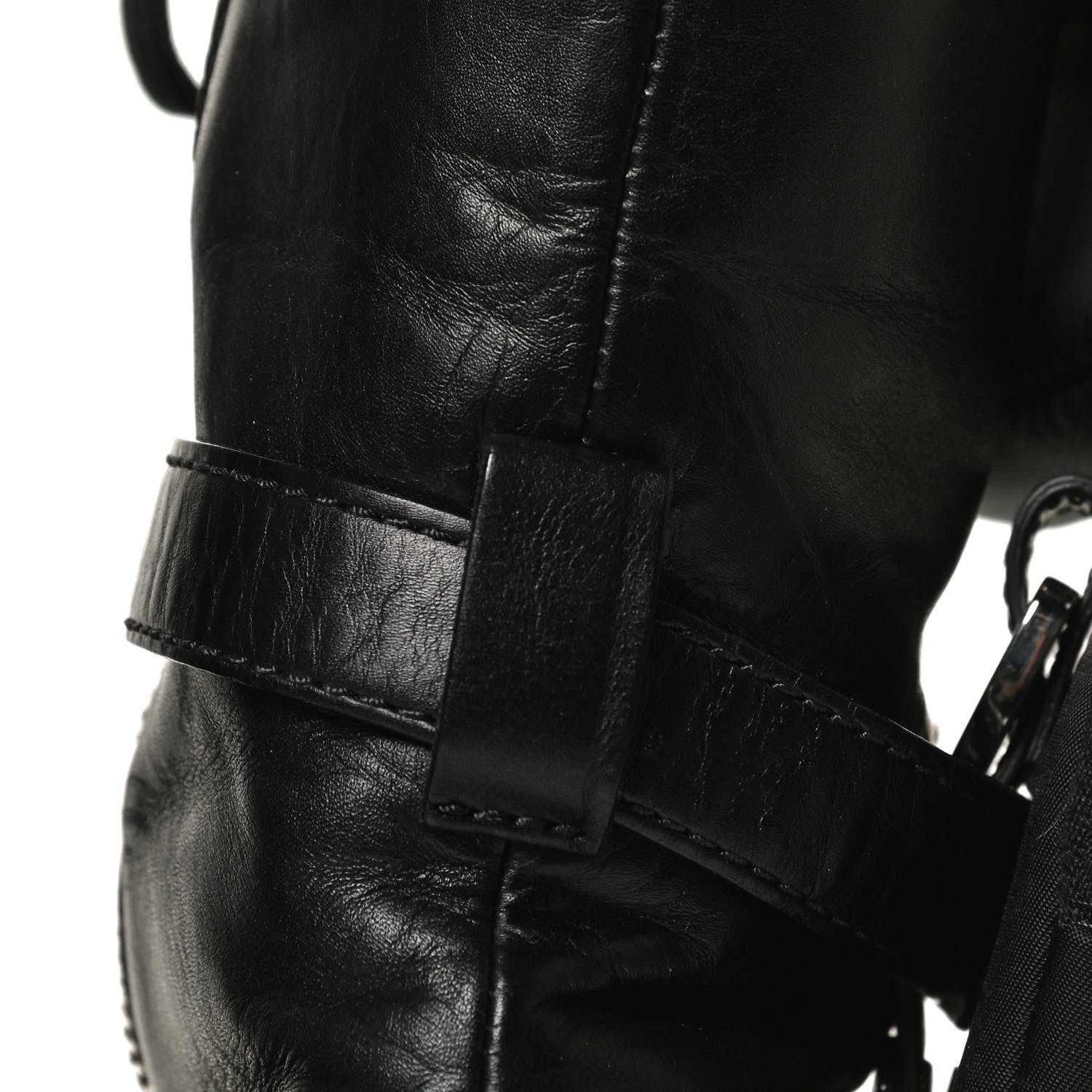 Prada Vitello Lux Nylon Metal Triangle Logo Monolith Pouch Pocket 55mm Tall Combat Boots 36 Black 11 of 12