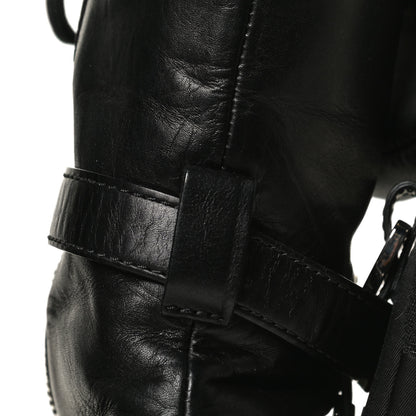 Prada Vitello Lux Nylon Metal Triangle Logo Monolith Pouch Pocket 55mm Tall Combat Boots 36 Black 11 of 12