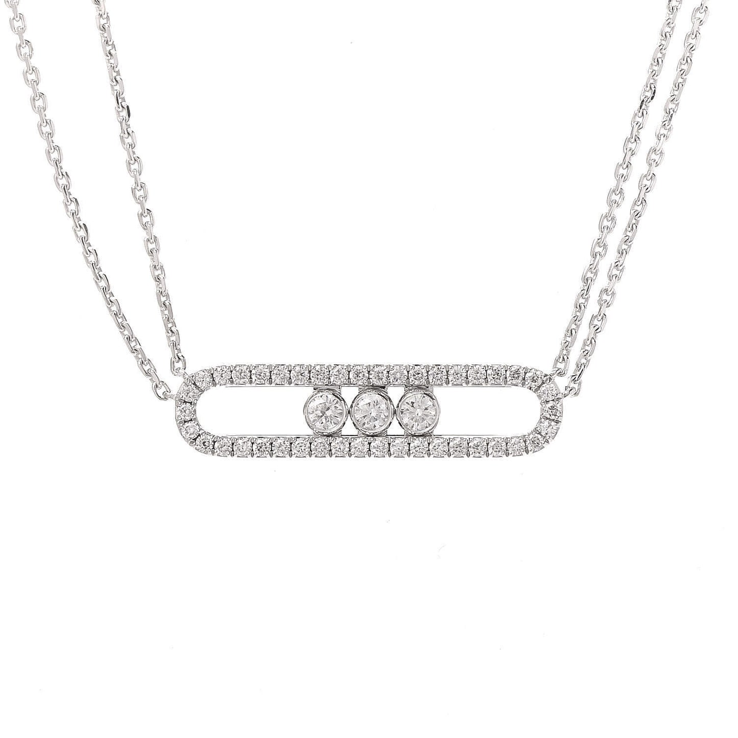 18K White Gold Diamond Move Double Chain Pave Necklace