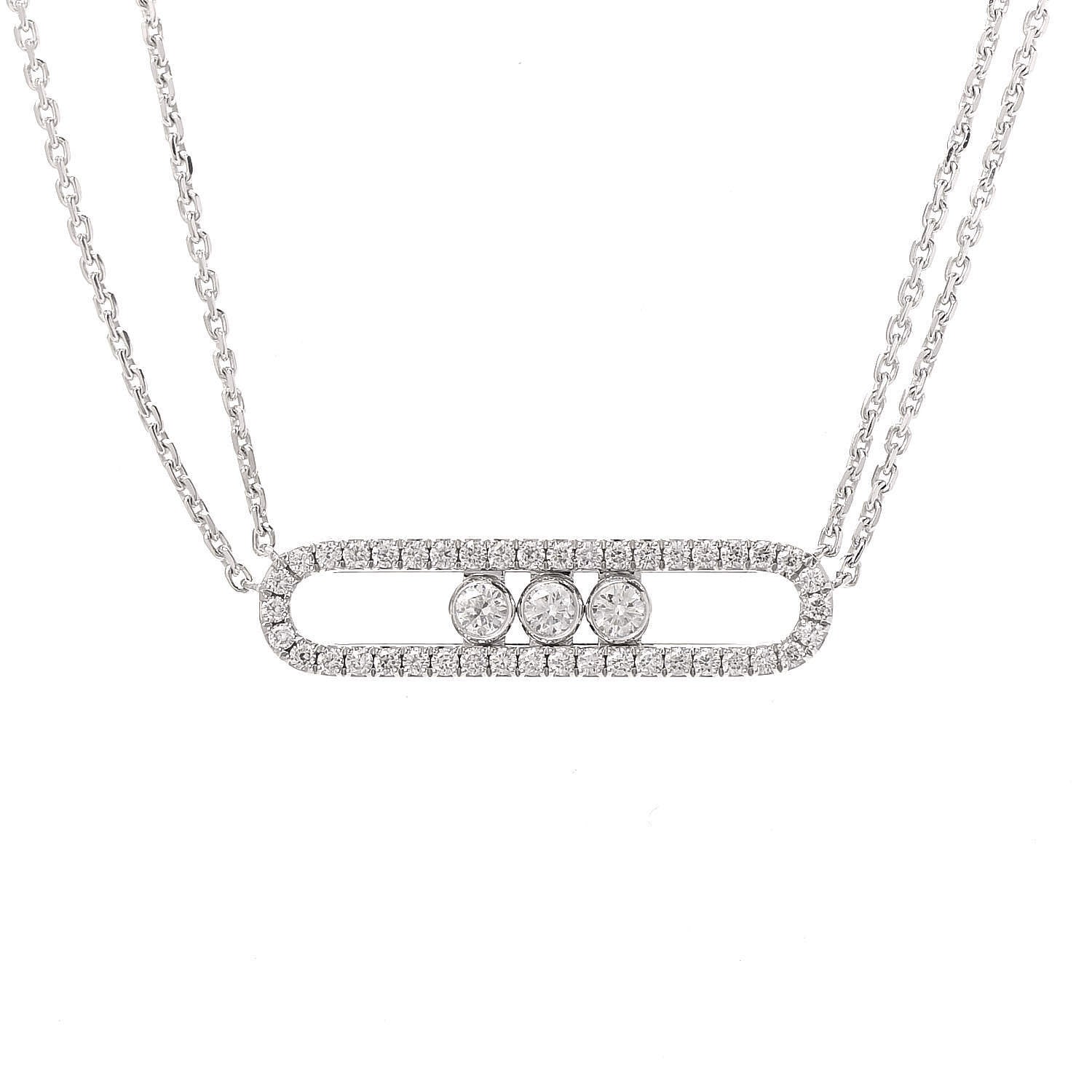 Messika 18K White Gold Diamond Move Double Chain Pave Necklace 7 of 10