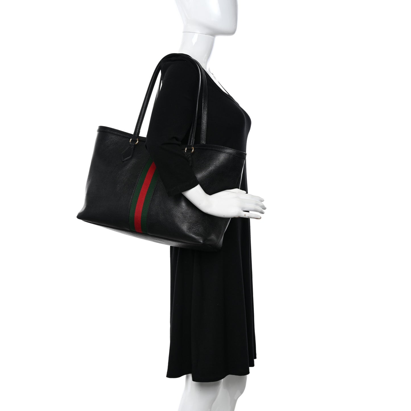 Textured Calfskin Web Medium Ophidia Shopping Tote Black