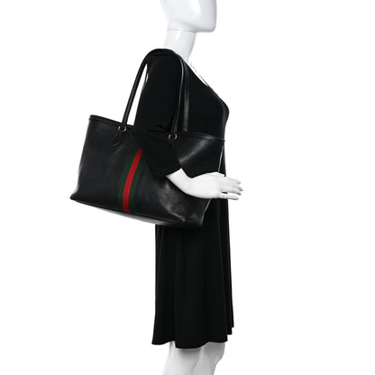 Gucci Textured Calfskin Web Medium Ophidia Shopping Tote Black 2 of 13