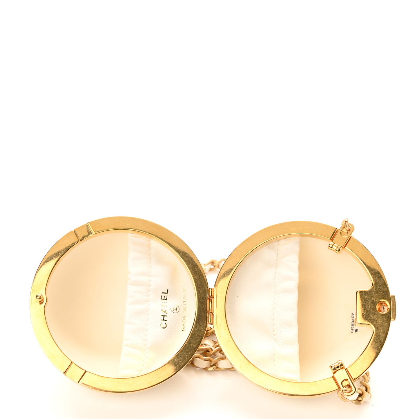Lambskin Quilted Sphere Minaudiere Chain Clutch White