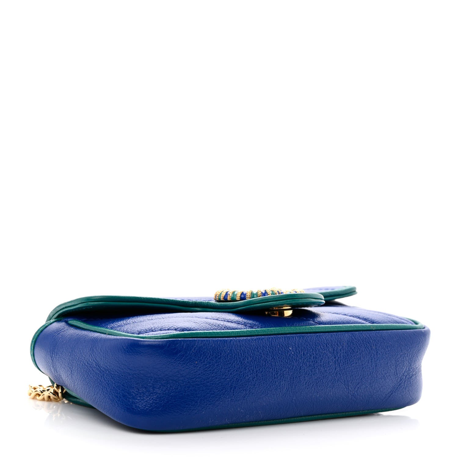 Gucci Azalea Calfskin Enamel Matelasse Diagonal Super Mini Torchon GG Marmont Shoulder Bag Imperial Blue Pavone 4 of 10
