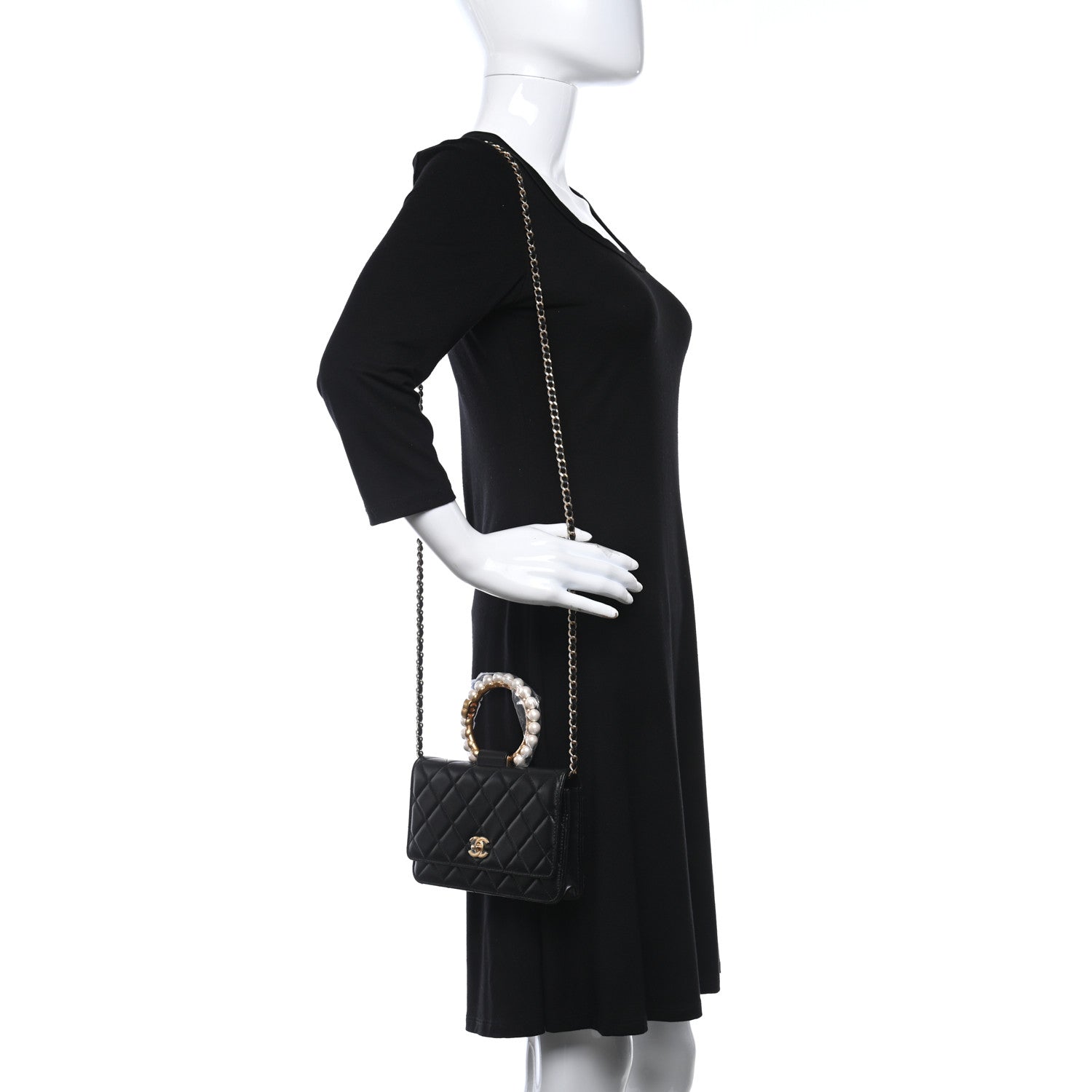 Chanel Lambskin Quilted Pearl Crown Wallet On Chain WOC Black 2 of 13