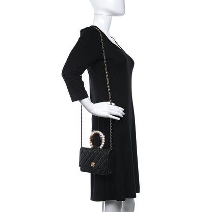 Chanel Lambskin Quilted Pearl Crown Wallet On Chain WOC Black 2 of 13