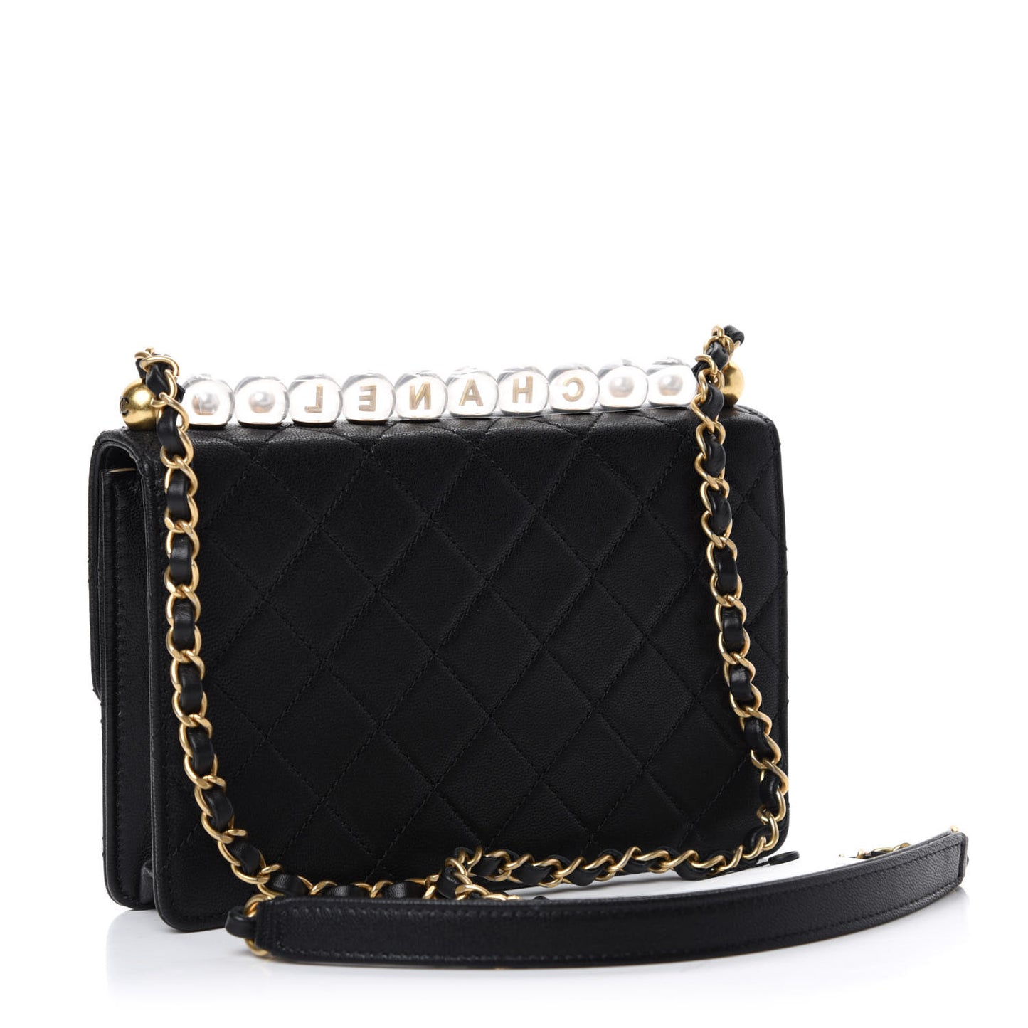 Lambskin Quilted Small Chic Pearls Flap Black