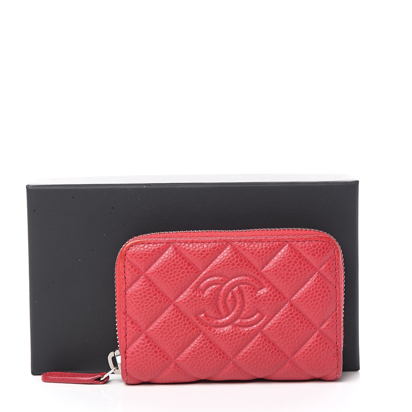 Caviar Quilted Diamond CC Zip Coin Purse Dark Pink
