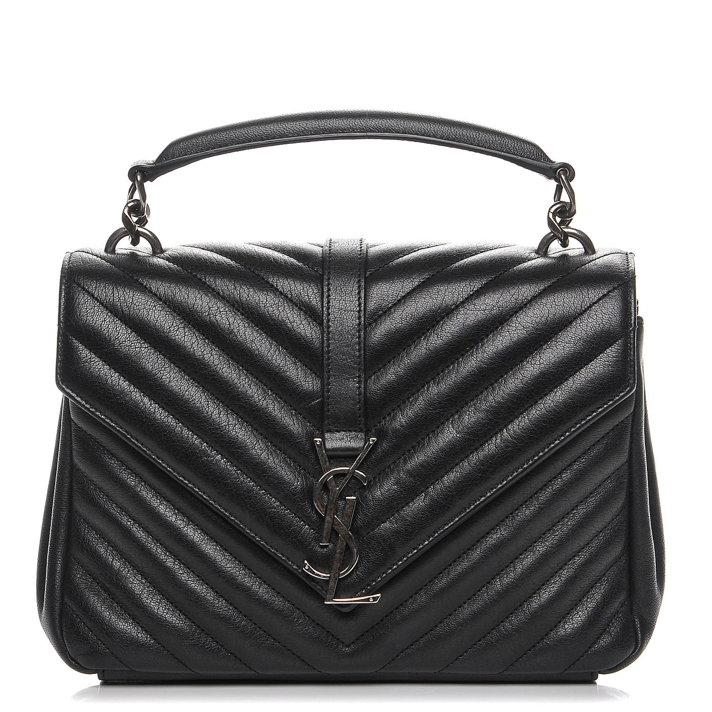 Sheepskin Matelasse Chevron Monogram Medium College Bag Black