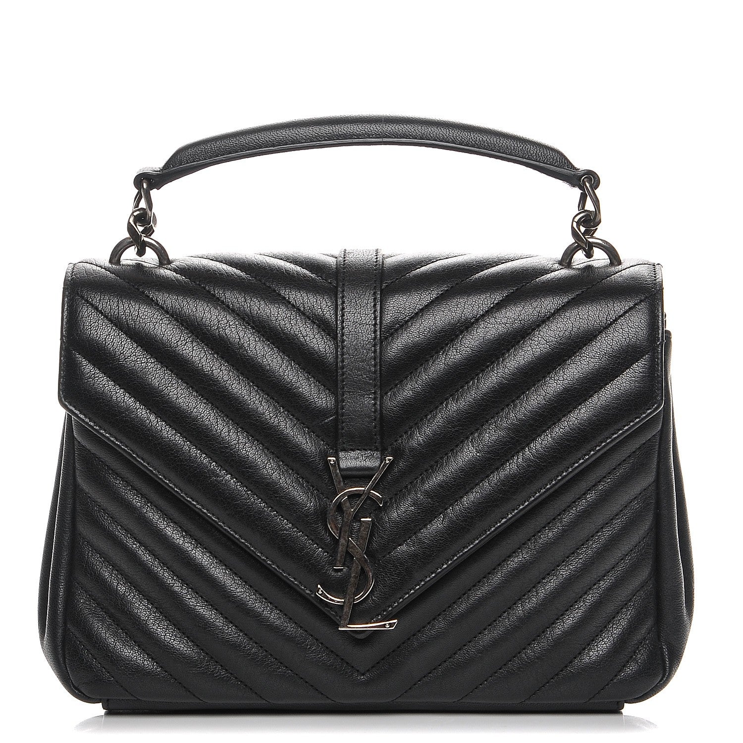 Saint Laurent Sheepskin Matelasse Chevron Monogram Medium College Bag Black 1 of 7
