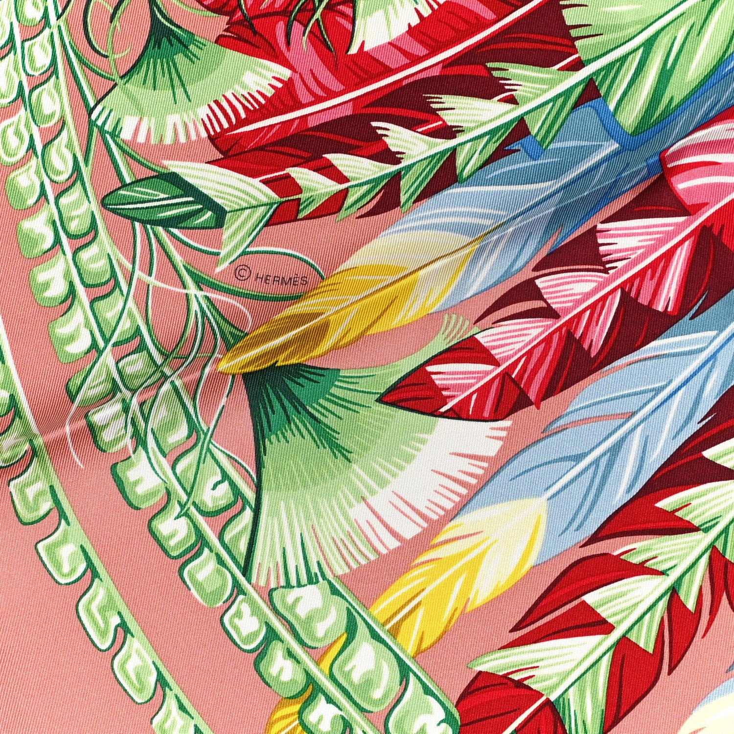 Hermes Silk Danse Pacifique Scarf 90 Vieux Rose Vert Jaune 4 of 6