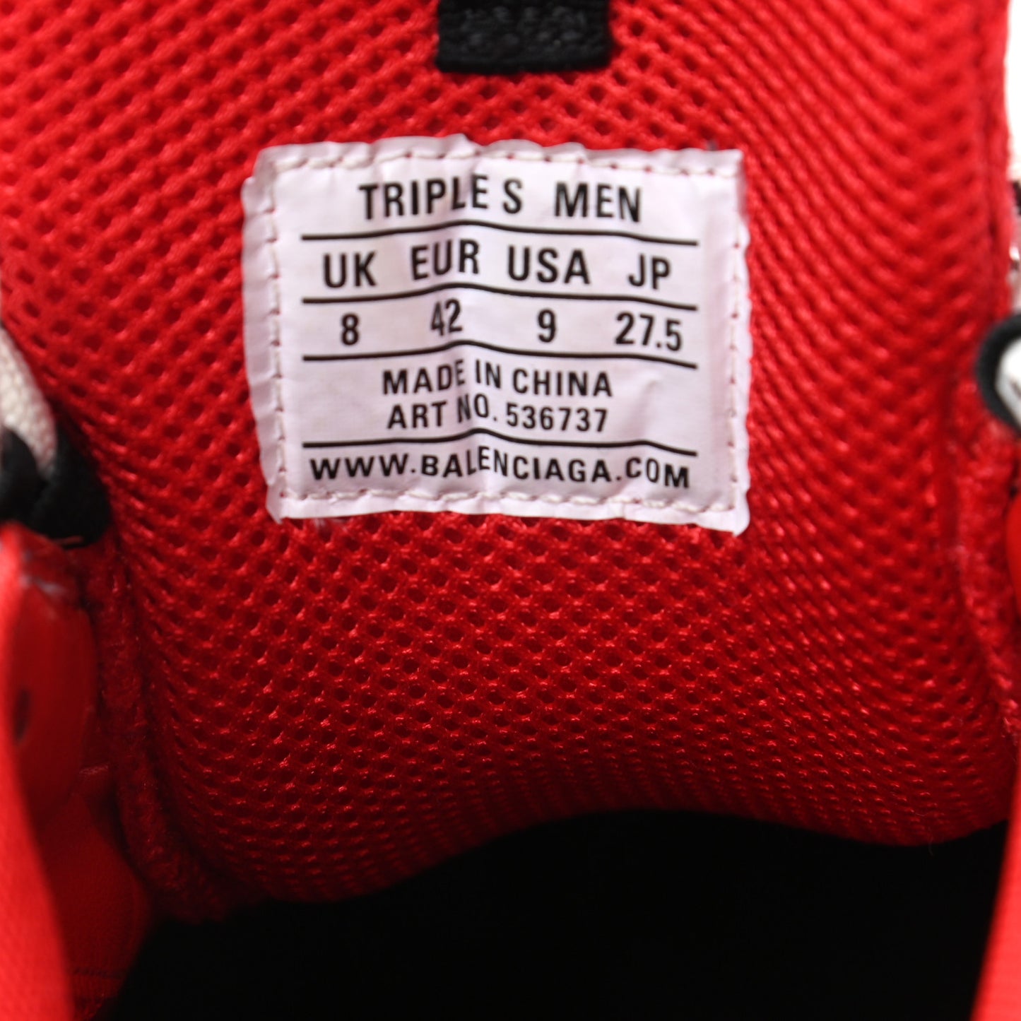 Fabric Mesh Mens Triple S Sneakers 42 Red Grey White