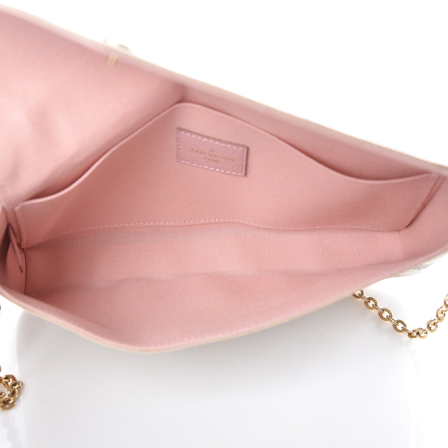 Damier Azur Pochette Felicie Chain Wallet Rose Ballerine