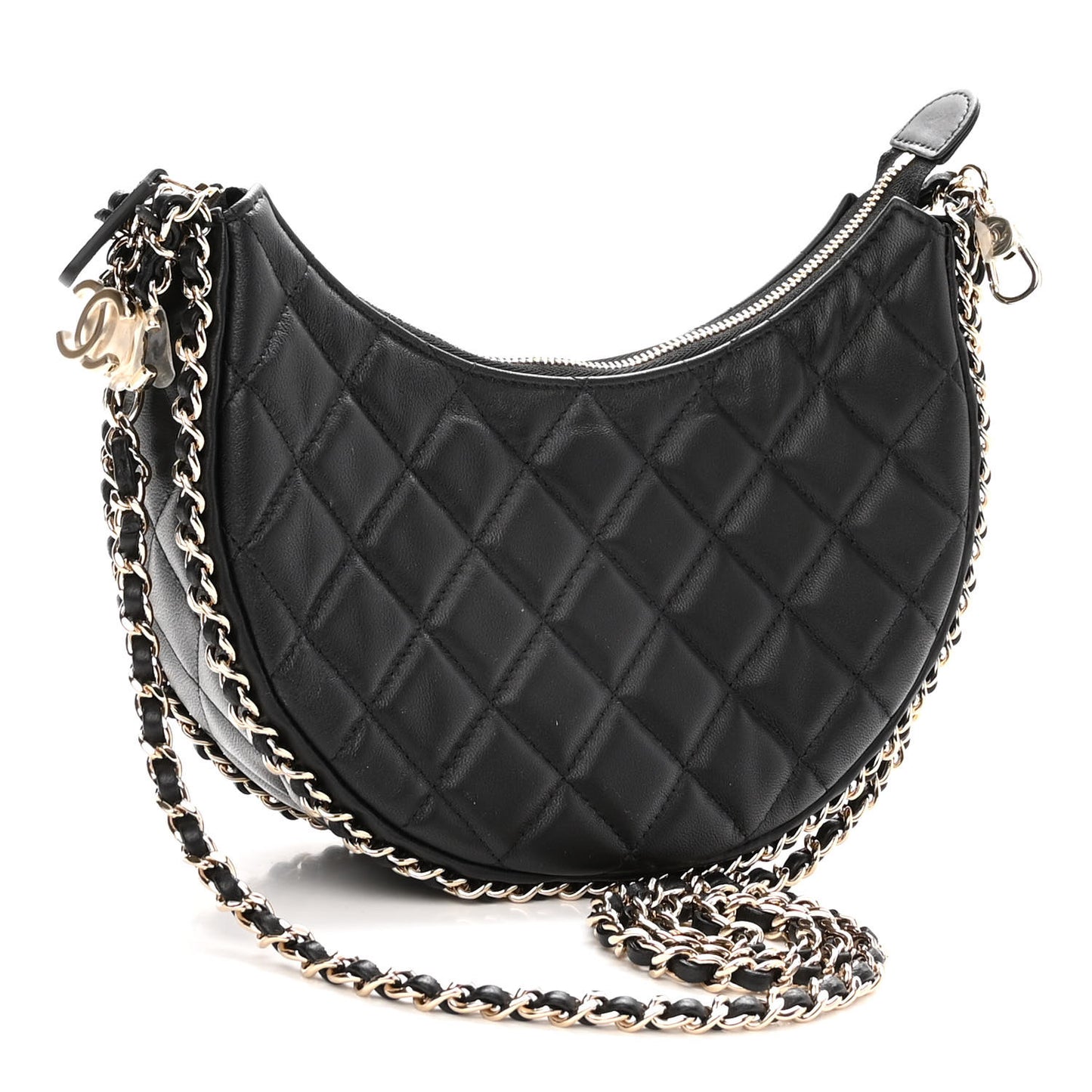 Lambskin Quilted Small Hobo Bag Black