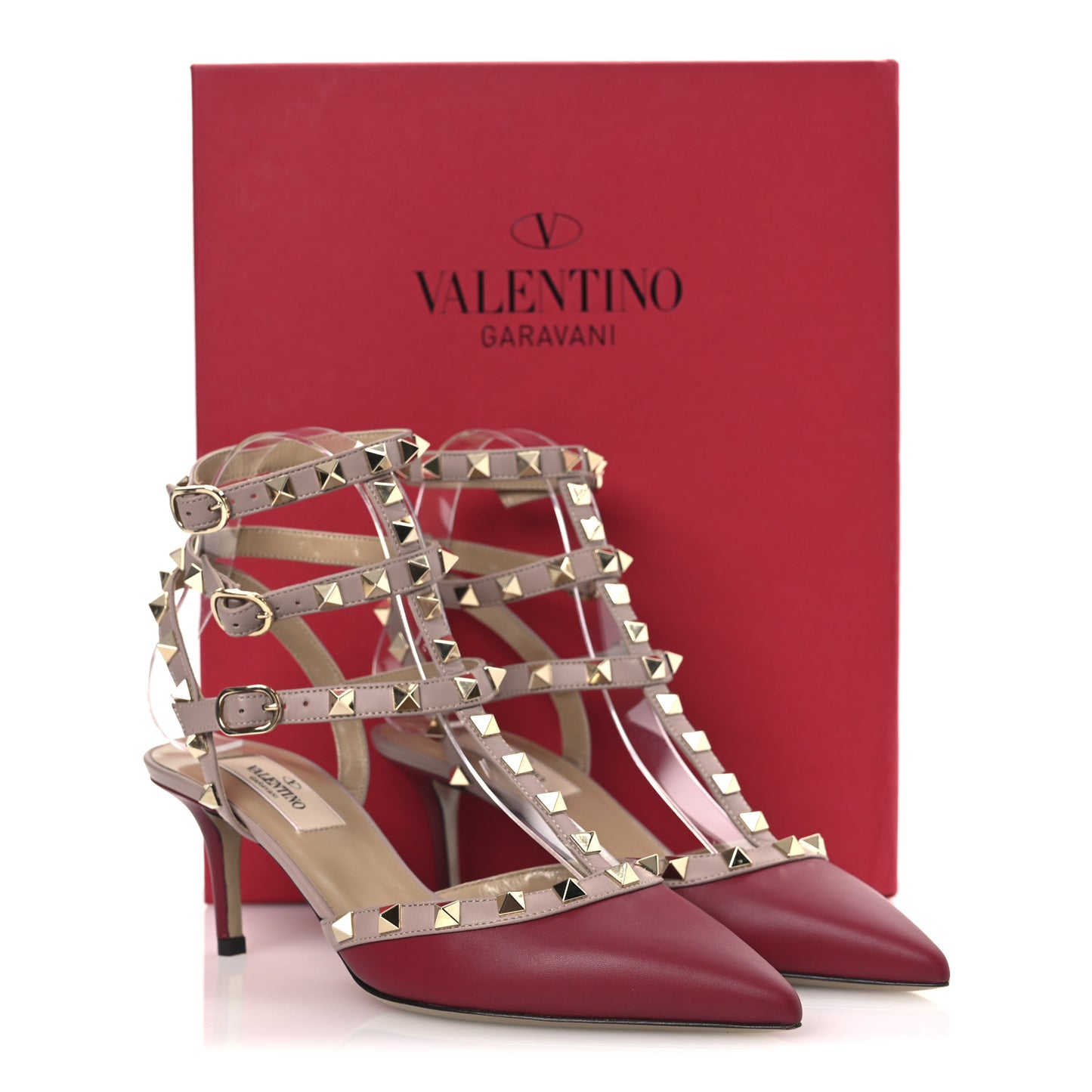 Nappa Rockstud Ankle Strap 65mm Pumps 37 Scarlet Poudre