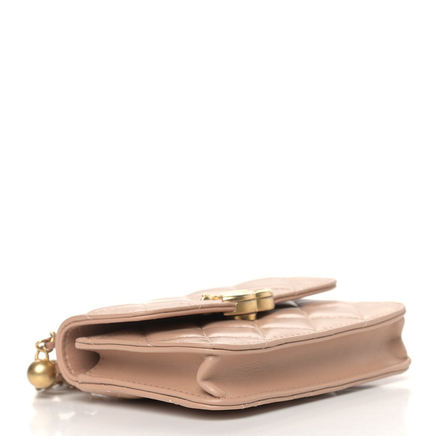 Calfskin Quilted Perfect Fit Coin Purse With Chain Beige