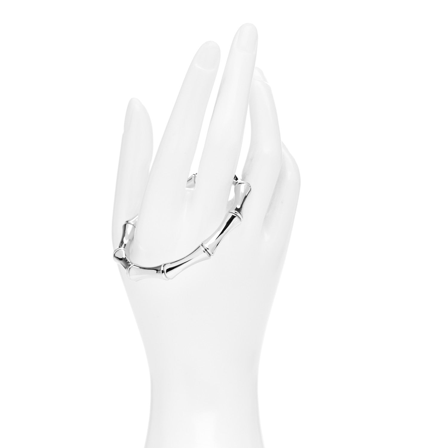 Gucci 18K White Gold Medium Bamboo Spring Bracelet 16 2 of 5