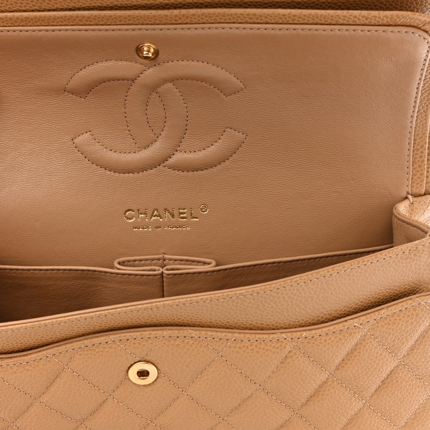 Chanel Caviar Quilted Medium Double Flap Beige 5 of 8