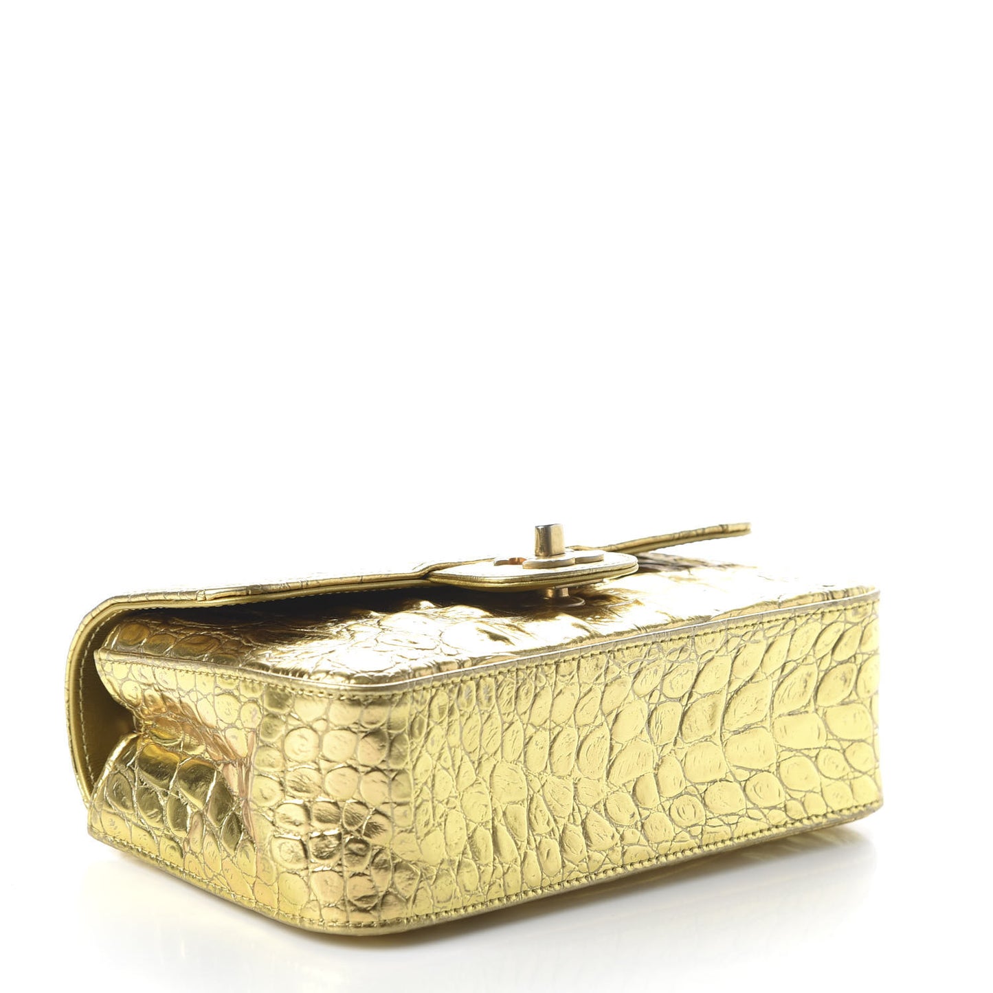 Metallic Calfskin Crocodile Embossed Cocodile Rectangular Mini Flap Gold