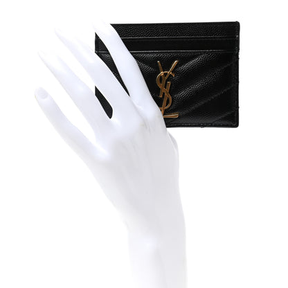 Saint Laurent Grain De Poudre Matelasse Chevron Monogram Credit Card Case Black 2 of 6