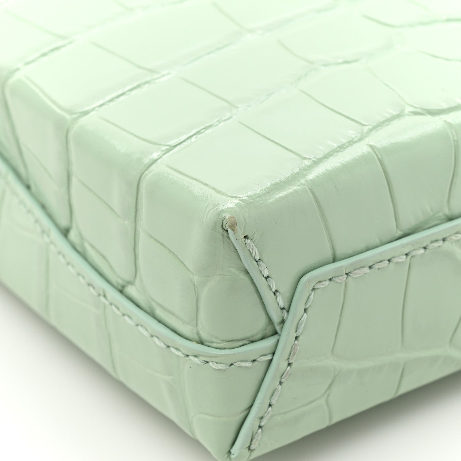 Balenciaga Shiny Calfskin Logo Crocodile Embossed Shopping Phone Holder Bag Light Green Black 11 of 12