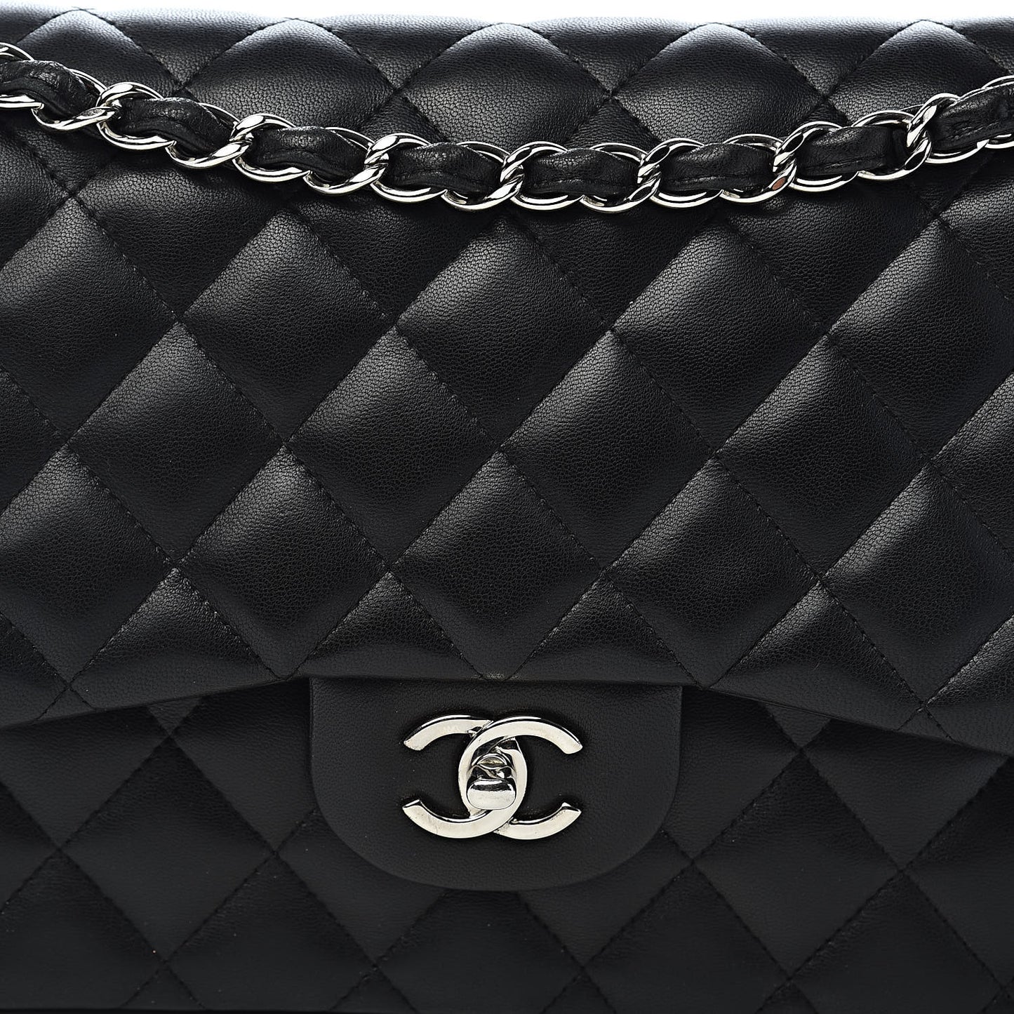 Lambskin Quilted Jumbo Double Flap Black