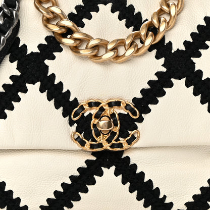 Chanel Calfskin Crochet Medium Chanel 19 Flap White Black 8 of 13